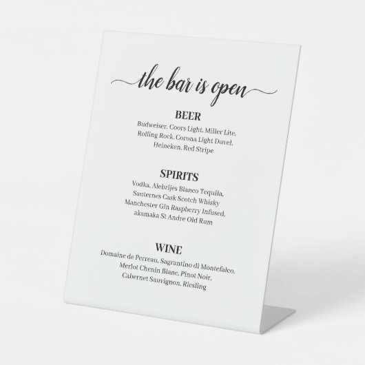 Minimales Calligrafy Wedding Bar Menu Sockelschild (Vorderseite)