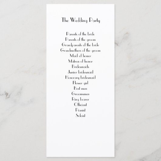 Minimales Deko White Wedding Programm (Rückseite)