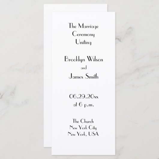 Minimales Deko White Wedding Programm (Vorne/Hinten)