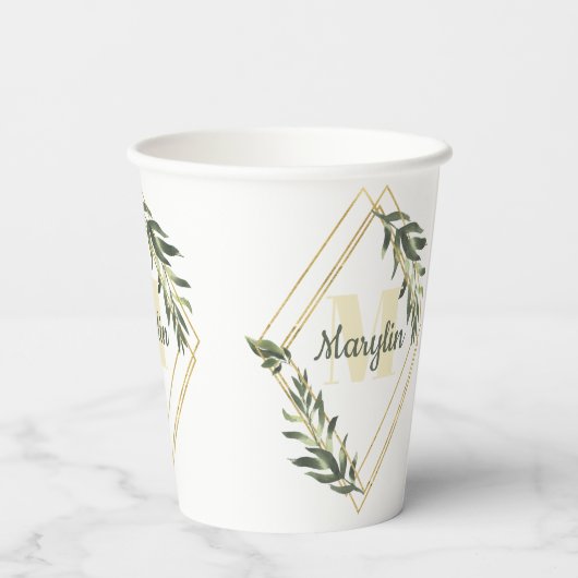 Minimales Design der monogram Tropical Foliage Pappbecher (Rückseite)