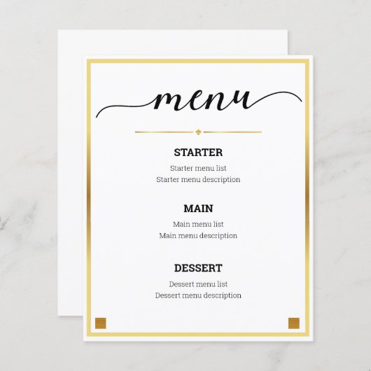 Minimales Design Gold Border Wedding Event Menü (Vorne/Hinten)