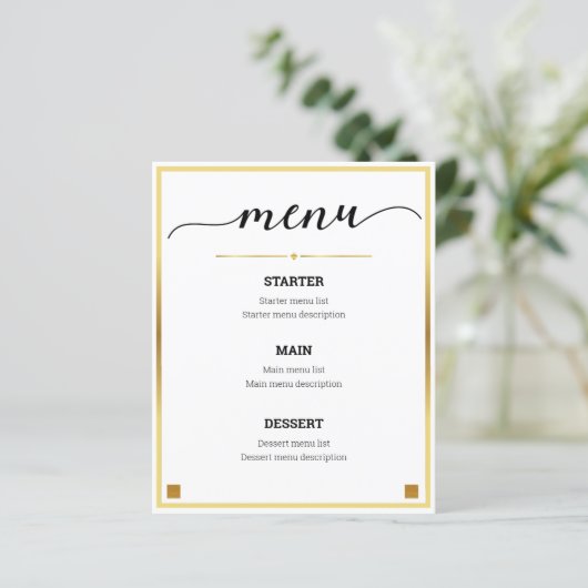 Minimales Design Gold Border Wedding Event Menü (Stehend Vorderseite)