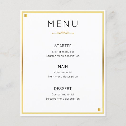 Minimales Design Gold Border Wedding Event Menü (Vorderseite)