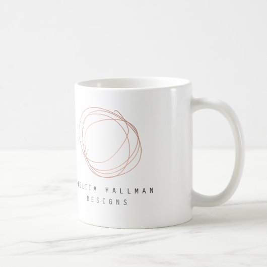 Minimales Designer-Scribble-Logo in Rose Gold Kaffeetasse (Rechts)