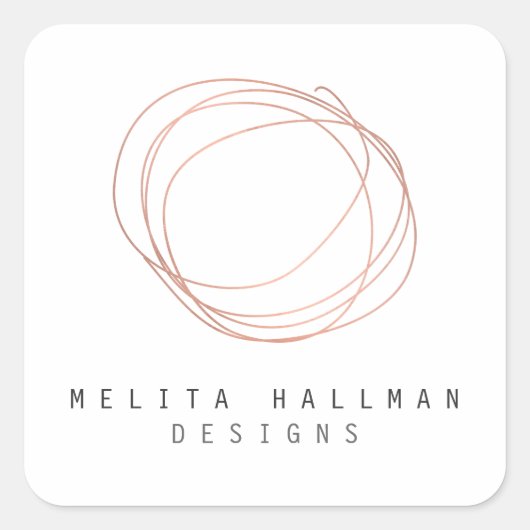 Minimales Designer-Scribble-Logo in Rose Gold Quadratischer Aufkleber (Vorderseite)