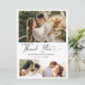 Minimales Drehbuch Drei Foto Hochzeit Danke Karte (Stehend Vorderseite)