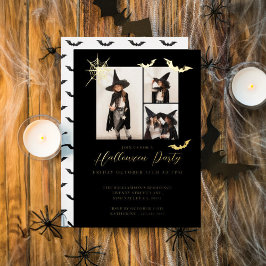 Minimales Drei-Foto-Spooky-Fledermäuse Halloween-P Folieneinladung