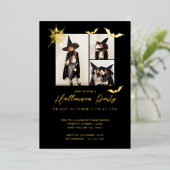 Minimales Drei-Foto-Spooky-Fledermäuse Halloween-P Folieneinladung (Stehend vorne)