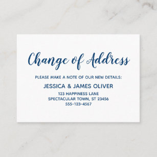 Minimales dunkelblaues auf weißer Adressenänderung Visitenkarte