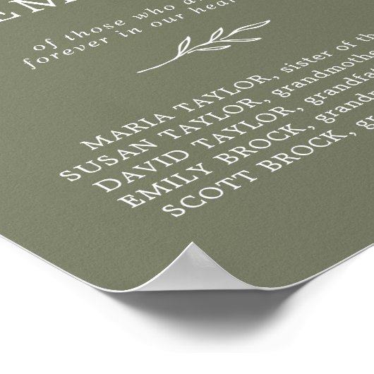 Minimales dunkles Grün beim lieben Gedächtnis Poster (Ecke)