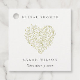 Minimales Dusky Green Floral Heart Brautparty Geschenkanhänger