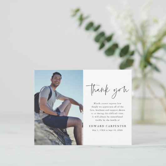 Minimales einfaches Foto zur Beerdigung Dankeskarte (Stehend Vorderseite)