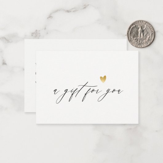 Minimales einfaches Script Gold Heart Geschenkzert Mitteilungskarte (Vorderseite/Rückseite Beispiel)