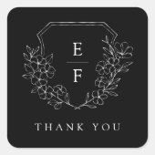 Minimales elegantes Cherry Blossom Monogramm-Wappe Quadratischer Aufkleber (Vorderseite)