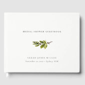 Minimales elegantes grünes Kiefernzweig Brautparty Gästebuch (Vorderseite)