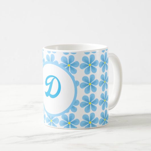 minimales elegantes monogramm Blaues botanisches M Kaffeetasse (VorderseiteRechts)