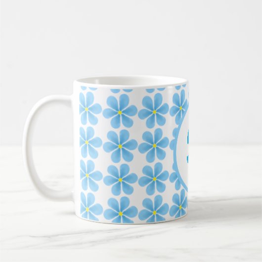 minimales elegantes monogramm Blaues botanisches M Kaffeetasse (Links)