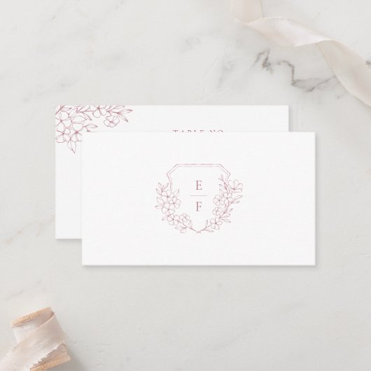 Minimales elegantes rosa Kirschblossom Monogramm-W Platzkarte (Vorderseite/Rückseite Beispiel)
