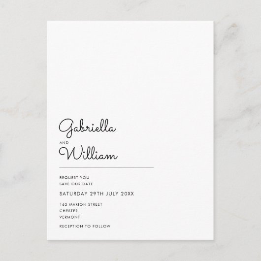 Minimales elegantes Script-Foto Save the Date Postkarte (Vorderseite)