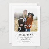 Minimales elegantes Script-Hochzeitsskript-Foto Save The Date (Vorne/Hinten)