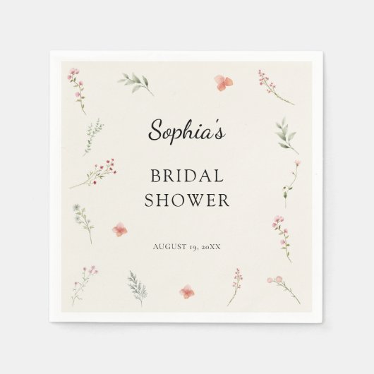 Minimales elegantes Wildblume Budget Brautparty Serviette (Vorderseite)