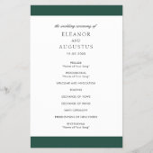 Minimales Emerald Green Budget Hochzeitsprogramm (Vorne)