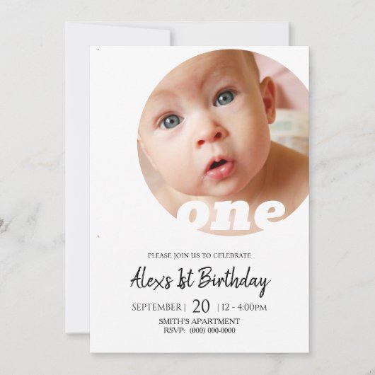 Minimales erstes Geburtstags-Foto Einladung (Vorderseite)