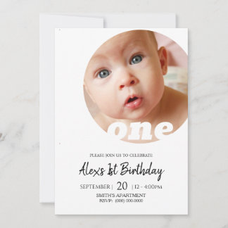 Minimales erstes Geburtstags-Foto Einladung