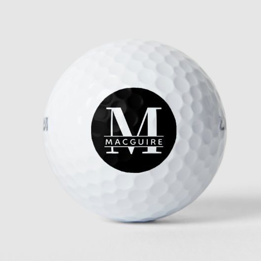Minimales fett Monogramm mit Name | Schwarz Golfball (Vorderseite)