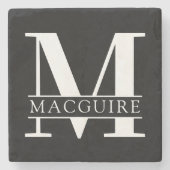 Minimales fett Monogramm mit Name | Schwarz Steinuntersetzer (Vorderseite)