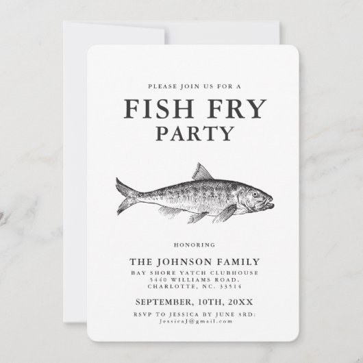 Minimales Fisch-Fischrogen GRILLEN Party Einladung (Vorderseite)