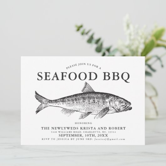 Minimales Fisch-Fischrogen-Party kundengebundene Einladung (Stehend Vorderseite)