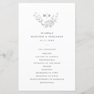 Minimales formales Monogramm-Hochzeitsprogramm