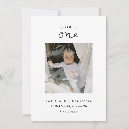 Minimales Foto 1. Geburtstag Einladung (Vorderseite)