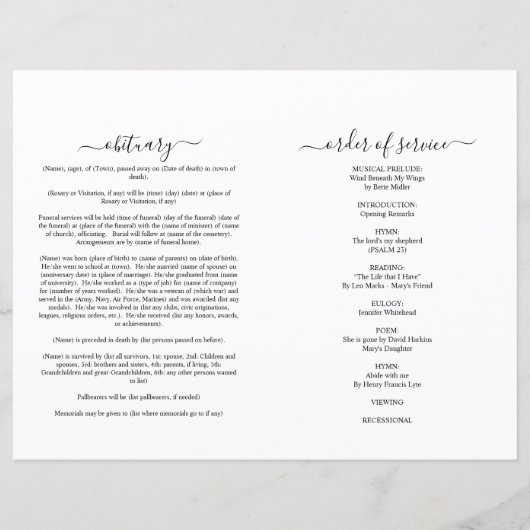 Minimales Foto Beerdigung Vollprogramm (Rückseite)