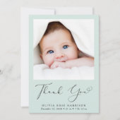 Minimales Foto Danke Minze Geburt Ankündigung (Vorderseite)