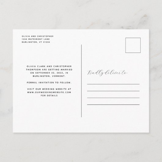 Minimales Foto Emerald Green Gold Save the Date Ankündigungspostkarte (Rückseite)