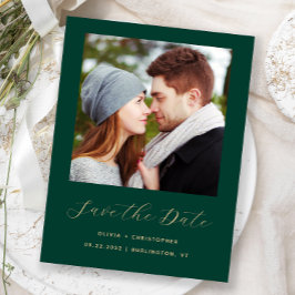 Minimales Foto Emerald Green Gold Save the Date Ankündigungspostkarte