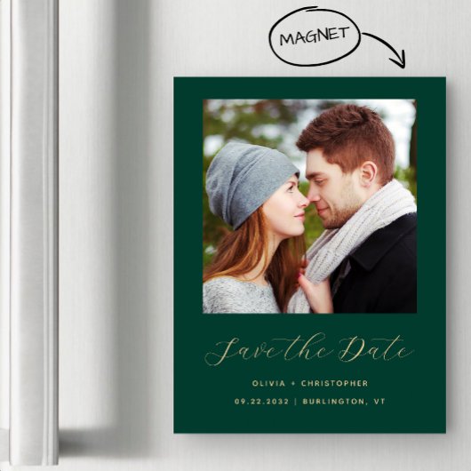 Minimales Foto Emerald Green Gold Save the Date Magneteinladung
