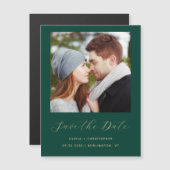 Minimales Foto Emerald Green Gold Save the Date Magneteinladung (Vorne/Hinten)