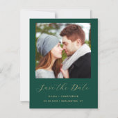 Minimales Foto Emerald Green Gold Save the Date Magneteinladung (Vorderseite)