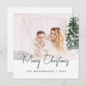 Minimales Foto Frohe Weihnachts Grün Skript (Vorne/Hinten)