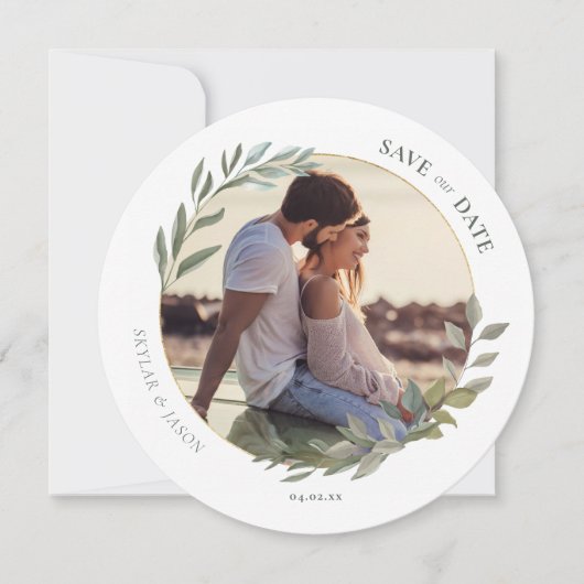 Minimales Foto für Aquarellfolien und Gold Save The Date (Vorderseite)