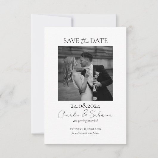 Minimales Foto Save the Date Hochzeitseinladung (Vorderseite)