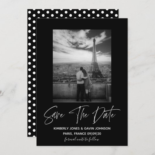 Minimales Foto Save the Date | Schwarz und Weiß (Vorne/Hinten)