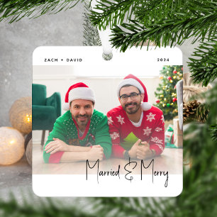 Minimales Foto Verheiratet und Merry LGBTQ Schwarz Ornament Aus Metall