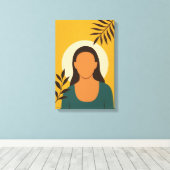 Minimales Frauenportrait mit Blätter Leinwanddruck (Insitu (Holzboden))