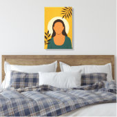 Minimales Frauenportrait mit Blätter Leinwanddruck (Insitu (Schlafzimmer))