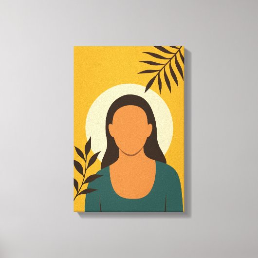 Minimales Frauenportrait mit Blätter Leinwanddruck (Vorderseite)