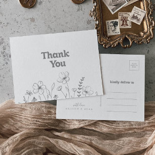 Minimales Gedämpftes Graues Wildblumen Danke Postkarte